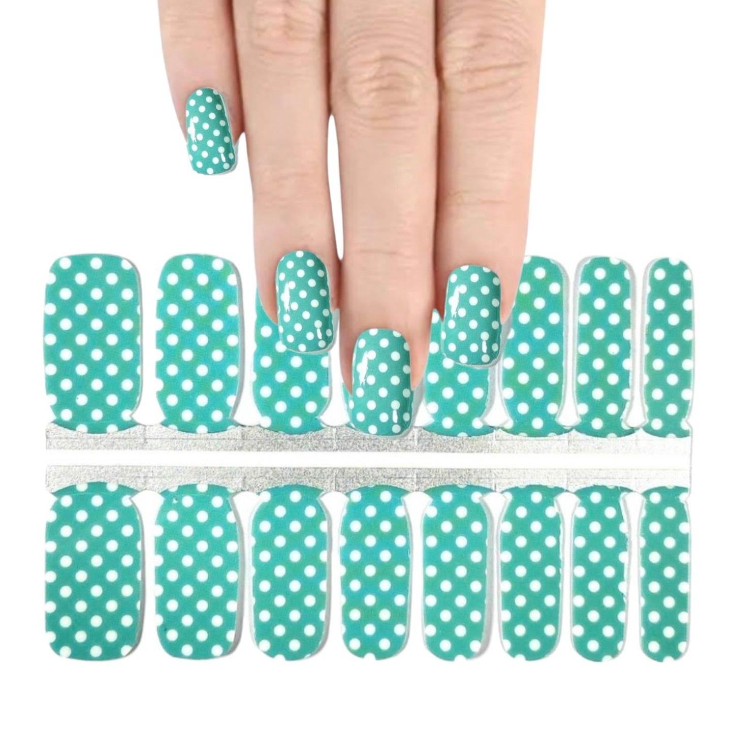 Polka dots on green | Nail Wraps | Nail Stickers | Nail Strips | Gel Nails | Nail Polish Wraps - Nailfordable