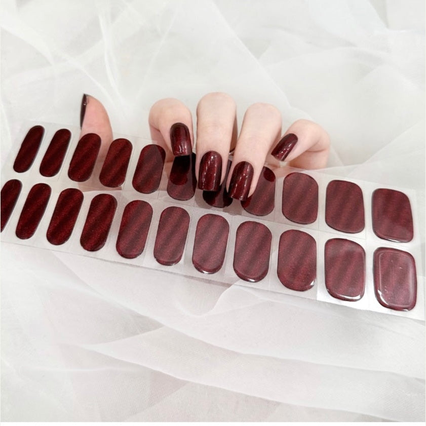 Burgundy Cat Eye - Cured Gel Wraps Air Dry/Non UV | Nail Wraps | Nail Stickers | Nail Strips | Gel Nails | Nail Polish Wraps - Nailfordable