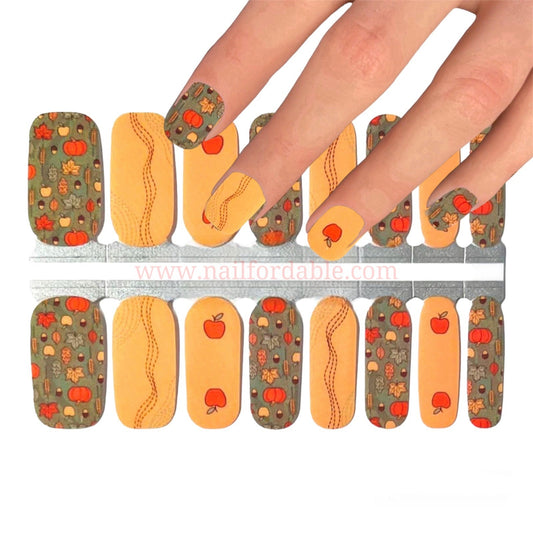 Apples and Pumpkins | Nail Wraps | Nail Stickers | Nail Strips | Gel Nails | Nail Polish Wraps - Nailfordable