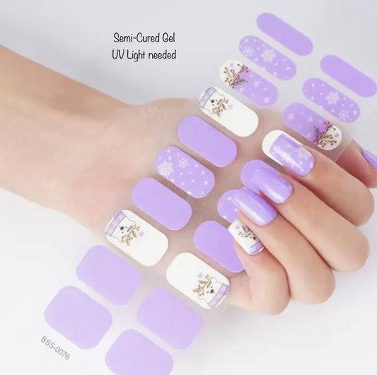 Lilac Xmas - Semi-Cured Gel Wraps UV | Nail Wraps | Nail Stickers | Nail Strips | Gel Nails | Nail Polish Wraps - Nailfordable