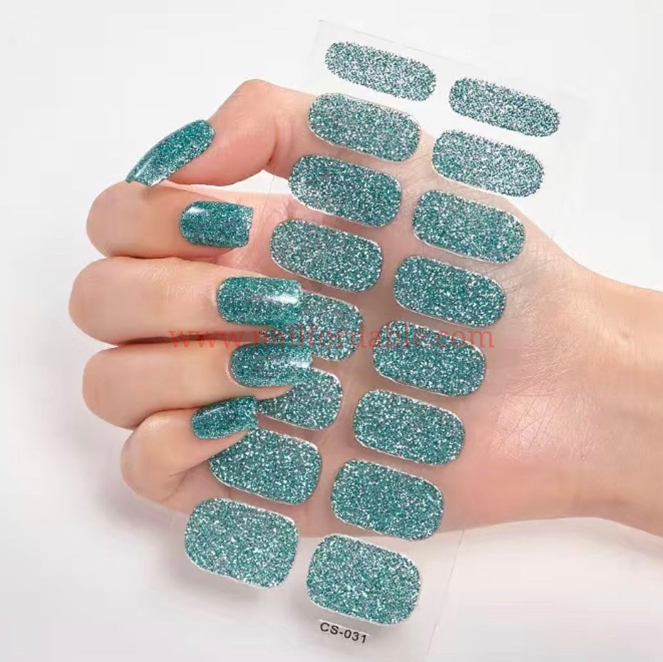 Aqua Green glitter | Nail Wraps | Nail Stickers | Nail Strips | Gel Nails | Nail Polish Wraps - Nailfordable