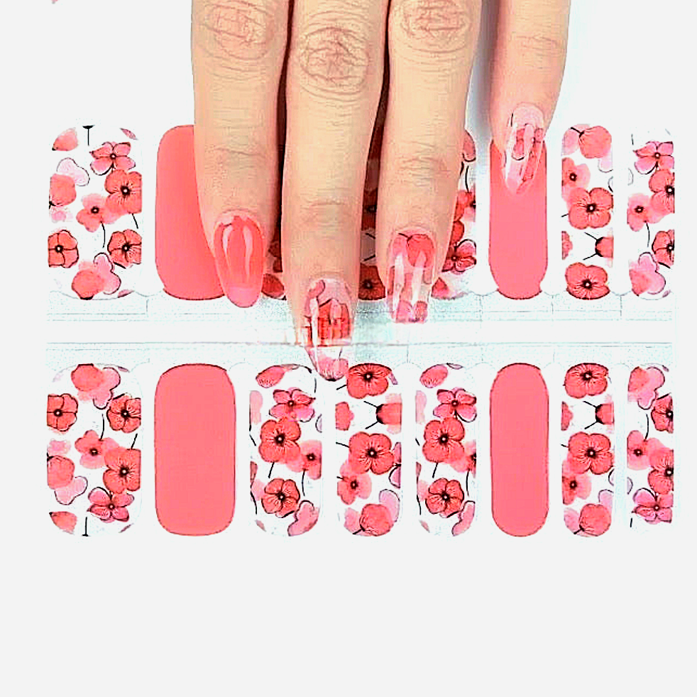 Red Petunias | Nail Wraps | Nail Stickers | Nail Strips | Gel Nails | Nail Polish Wraps - Nailfordable