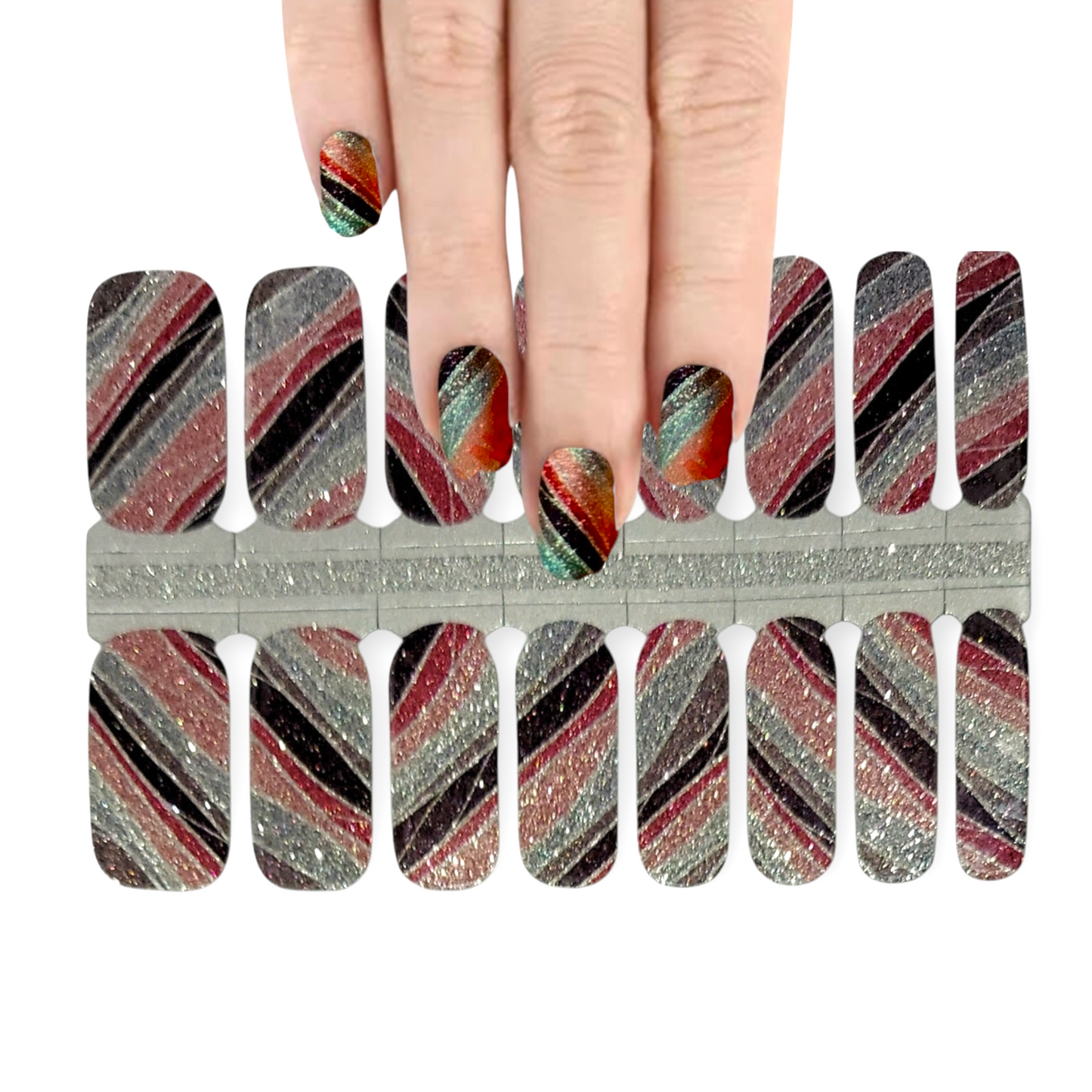 Glittery waves | Nail Wraps | Nail Stickers | Nail Strips | Gel Nails | Nail Polish Wraps - Nailfordable