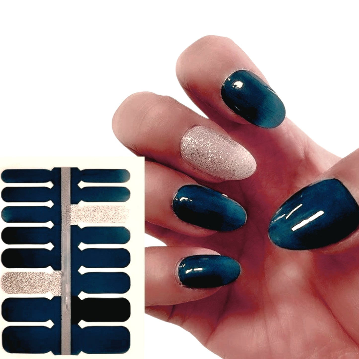 Dark Green and white glitter Crystal Wraps | Nail Wraps | Nail Stickers | Nail Strips | Gel Nails | Nail Polish Wraps - Nailfordable