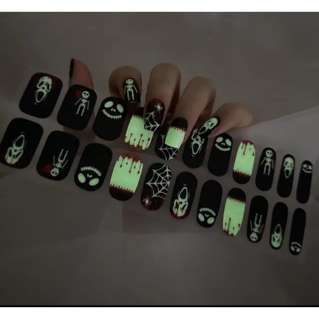 Spooky glowing in dark- Cured Gel Wraps Air Dry/Non UV | Nail Wraps | Nail Stickers | Nail Strips | Gel Nails | Nail Polish Wraps - Nailfordable