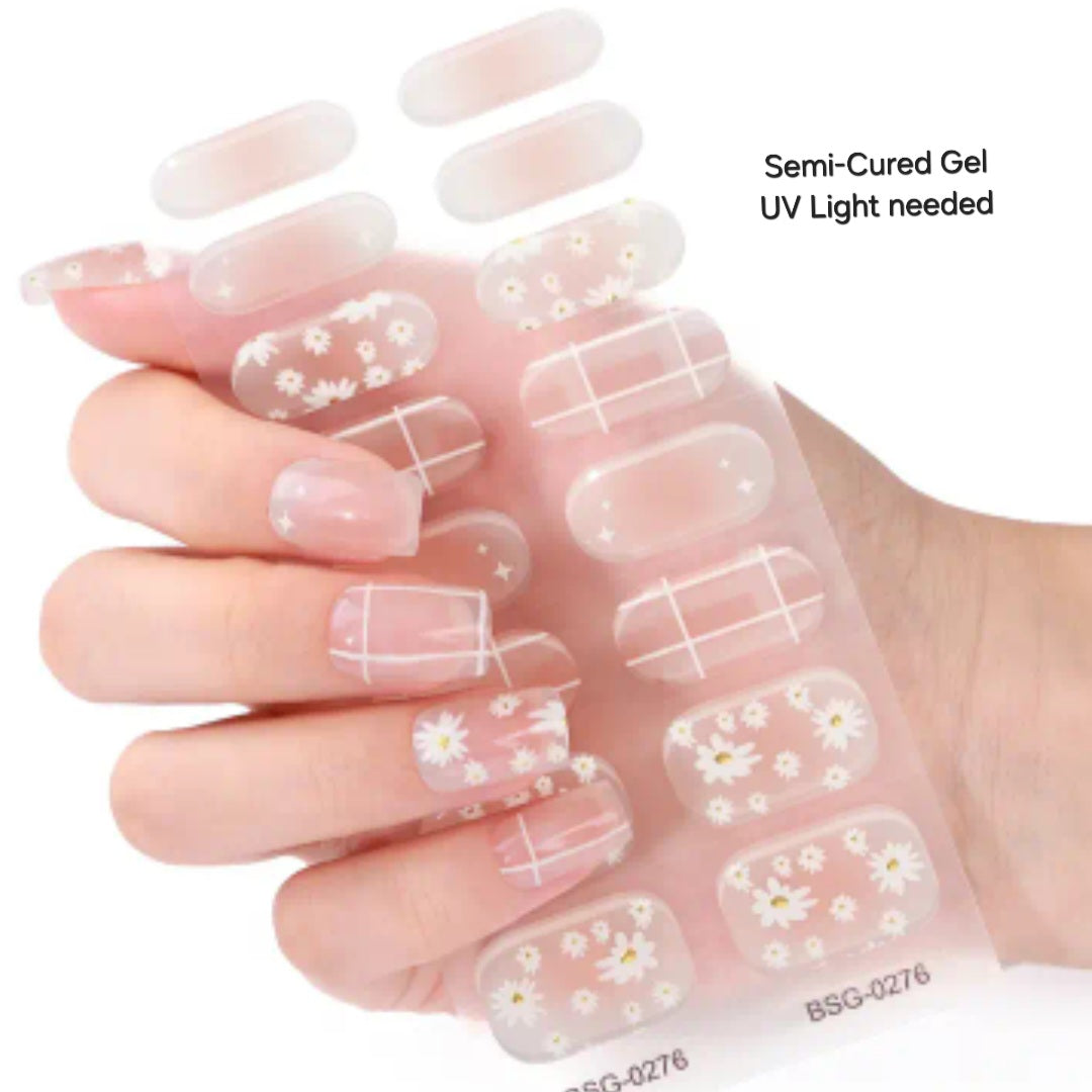 Daisy flowers on plaid - Semi-Cured Gel Wraps UV | Nail Wraps | Nail Stickers | Nail Strips | Gel Nails | Nail Polish Wraps - Nailfordable
