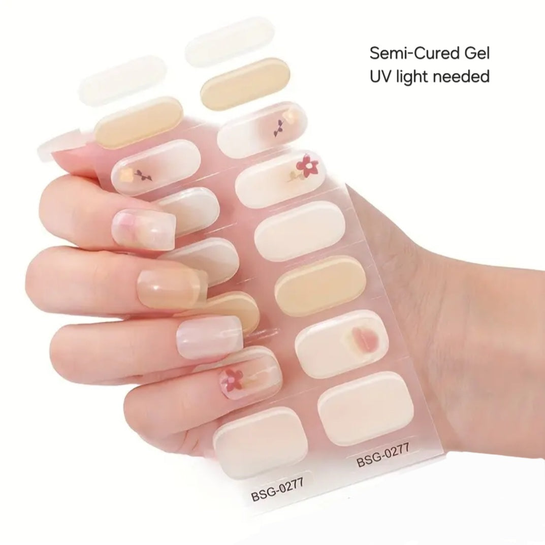 Two Flowers - Semi-Cured Gel Wraps UV | Nail Wraps | Nail Stickers | Nail Strips | Gel Nails | Nail Polish Wraps - Nailfordable