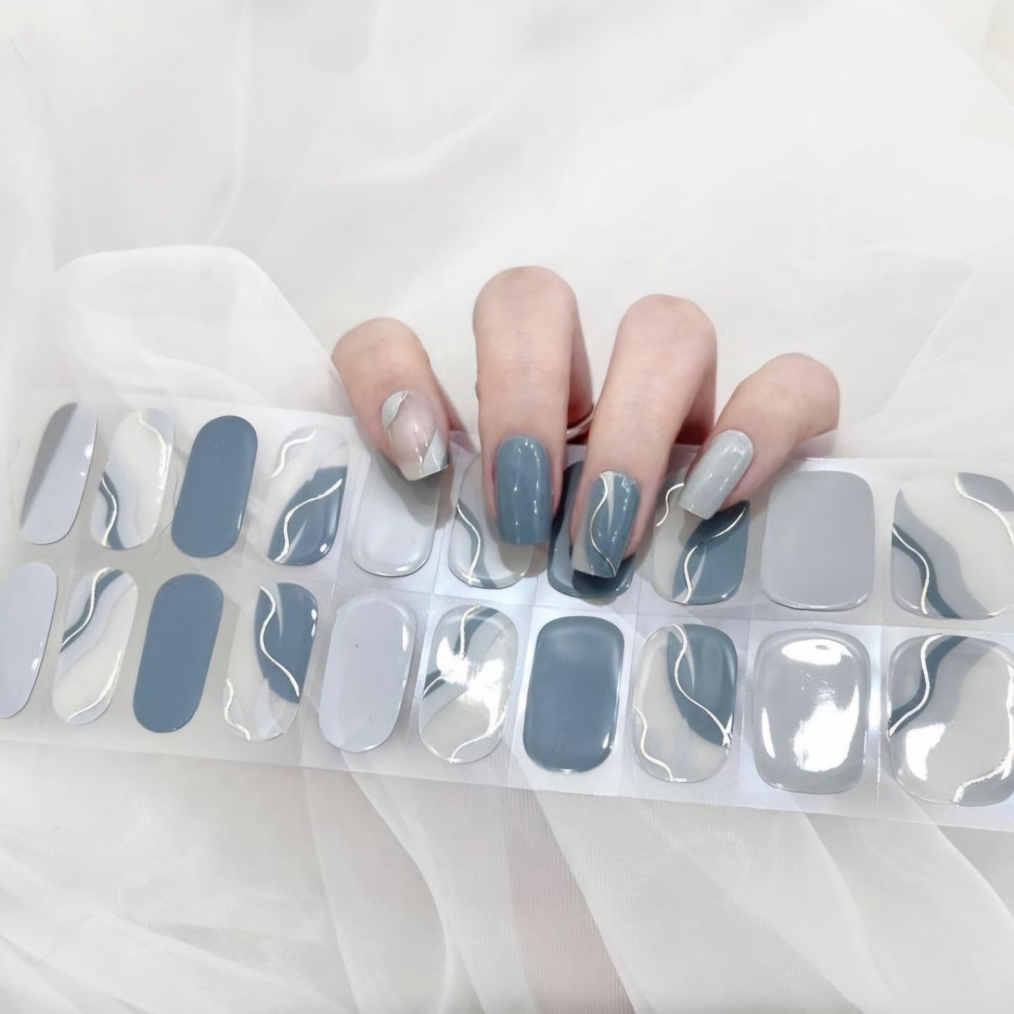 Gray waves Cured Non UV Gel Wraps | Nail Wraps | Nail Stickers | Nail Strips | Gel Nails | Nail Polish Wraps - Nailfordable