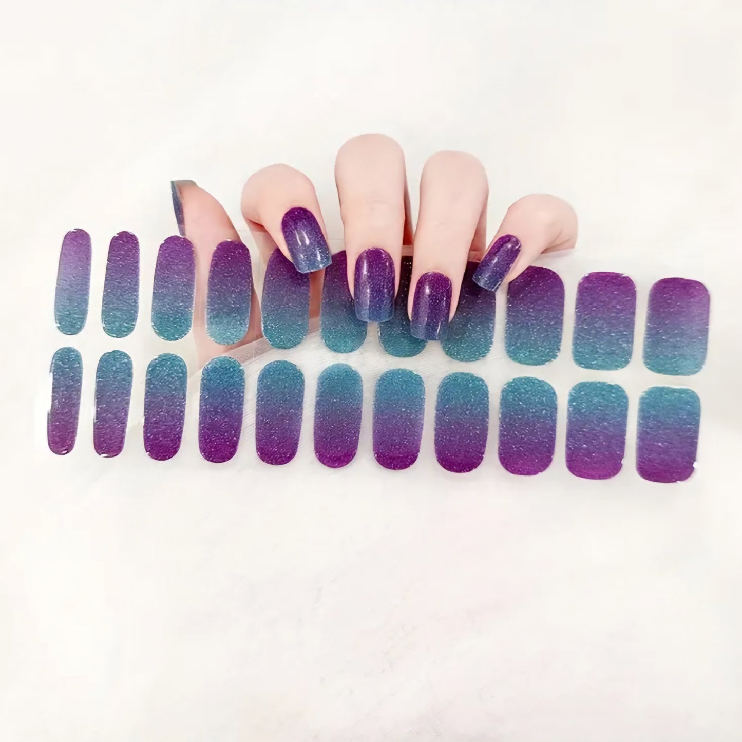 Purple to Green - Cured Gel Wraps Air Dry/Non UV | Nail Wraps | Nail Stickers | Nail Strips | Gel Nails | Nail Polish Wraps - Nailfordable