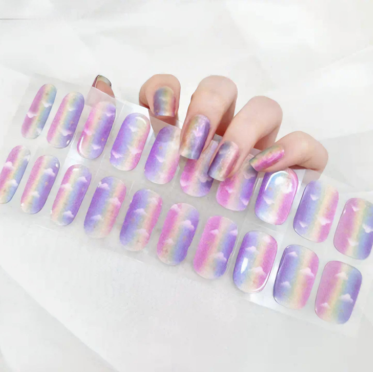 Sky Rainbow- Cured Gel Wraps Air Dry/Non UV | Nail Wraps | Nail Stickers | Nail Strips | Gel Nails | Nail Polish Wraps - Nailfordable