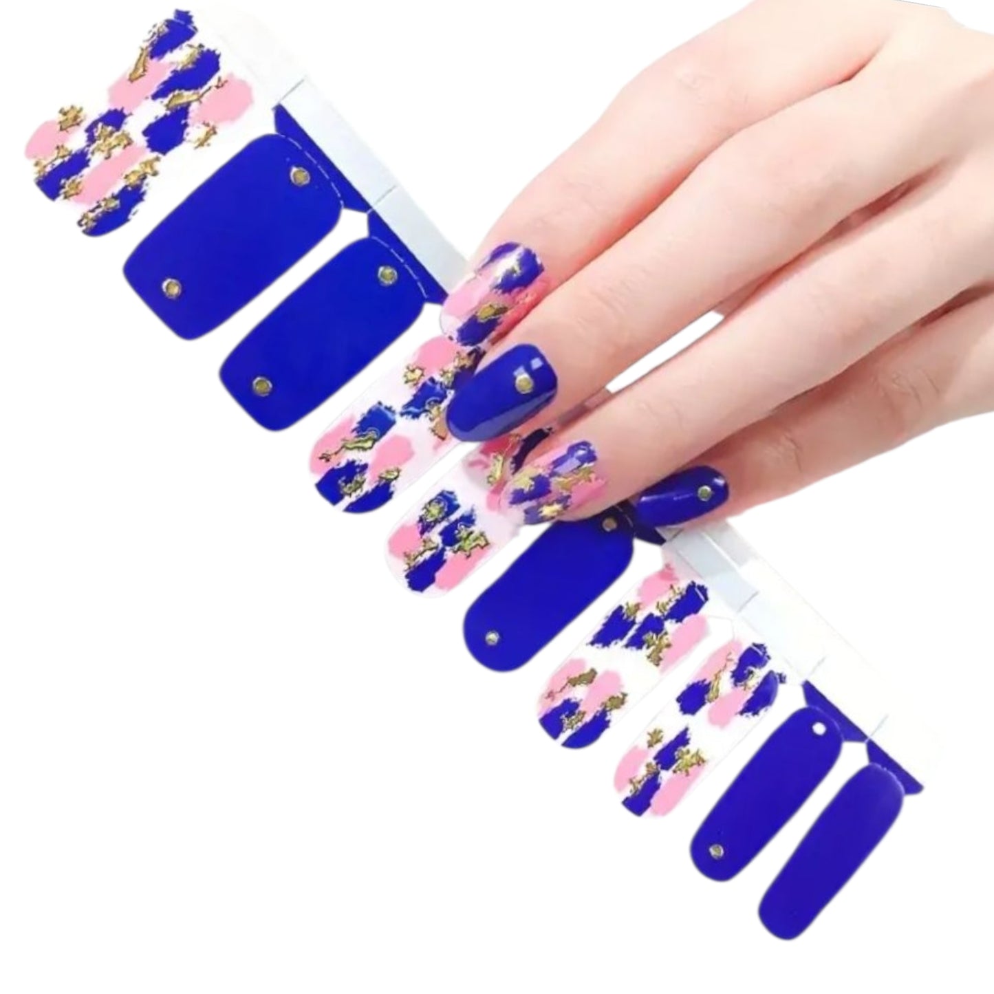 Pink with Blue Art | Nail Wraps | Nail Stickers | Nail Strips | Gel Nails | Nail Polish Wraps - Nailfordable