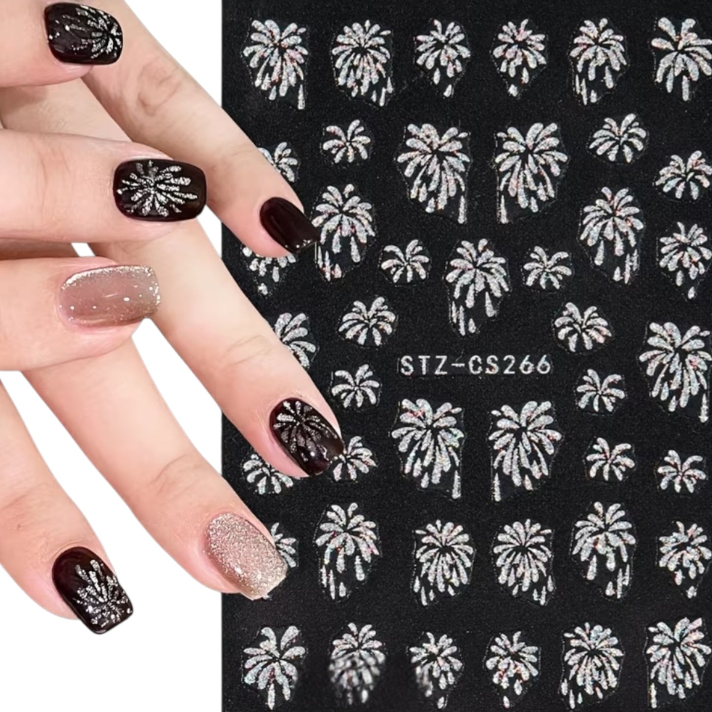 Silver fireworks nail stickers | Nail Wraps | Nail Stickers | Nail Strips | Gel Nails | Nail Polish Wraps - Nailfordable