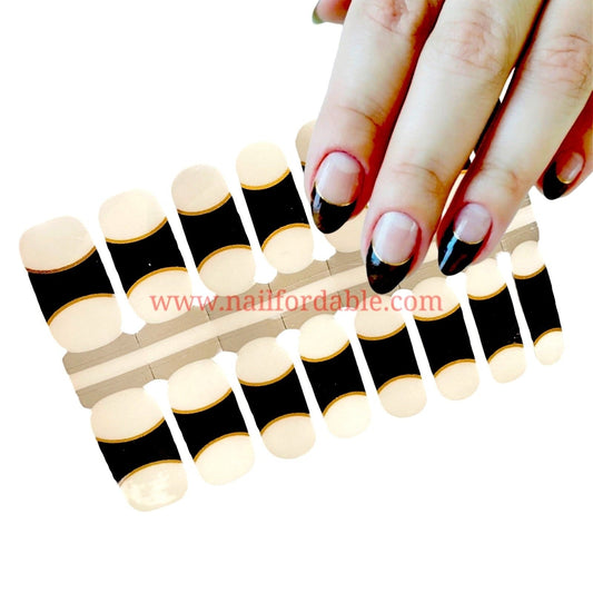 Gold line -Black French tip Nail Wraps | Semi Cured Gel Wraps | Gel Nail Wraps |Nail Polish | Nail Stickers