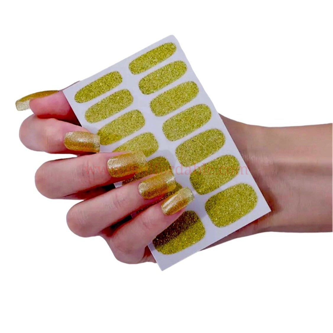Golden Glitter Nail Wraps | Semi Cured Gel Wraps | Gel Nail Wraps |Nail Polish | Nail Stickers