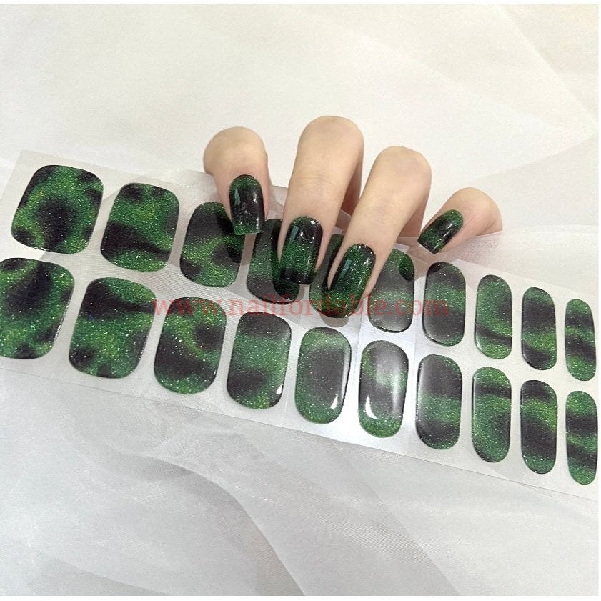 Green storm - Cured Gel Wraps Air Dry/Non UV | Nail Wraps | Nail Stickers | Nail Strips | Gel Nails | Nail Polish Wraps - Nailfordable