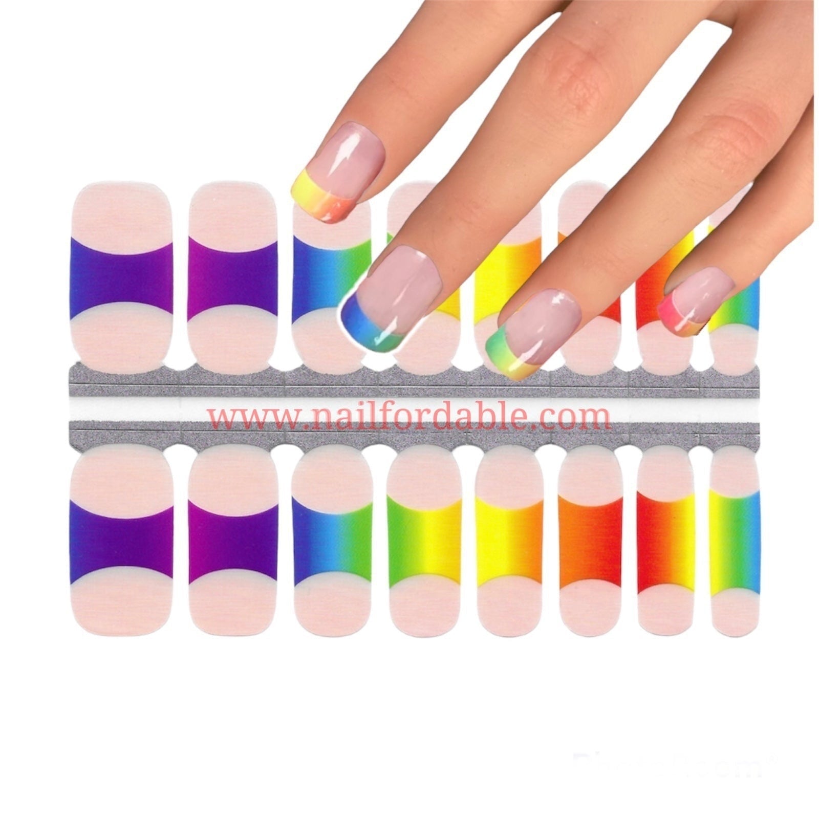 Fingertip colors French | Nail Wraps | Nail Stickers | Nail Strips | Gel Nails | Nail Polish Wraps - Nailfordable