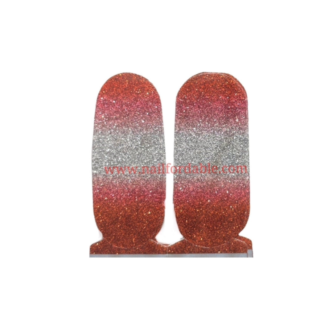 Gradient Red to Silver Accents | Nail Wraps | Nail Stickers | Nail Strips | Gel Nails | Nail Polish Wraps - Nailfordable