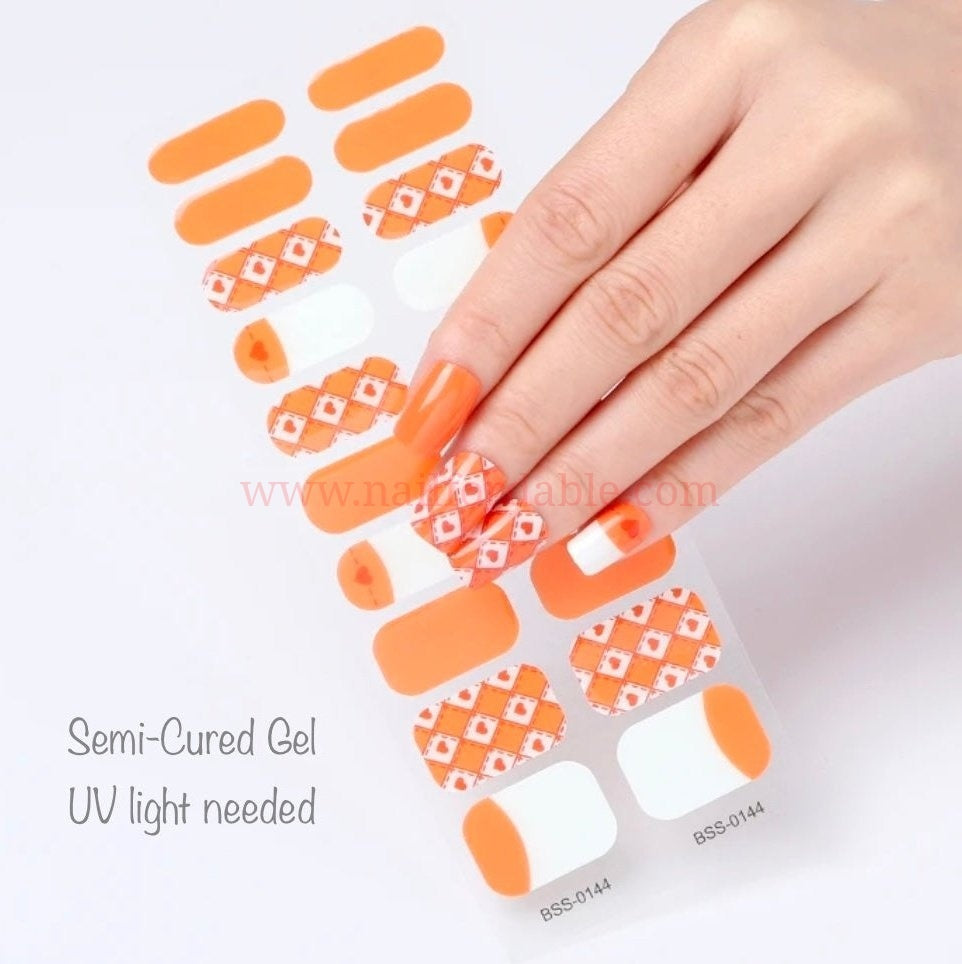 Orange Hearts - Semi-Cured Gel Wraps UV Nail Wraps | Semi Cured Gel Wraps | Gel Nail Wraps |Nail Polish | Nail Stickers