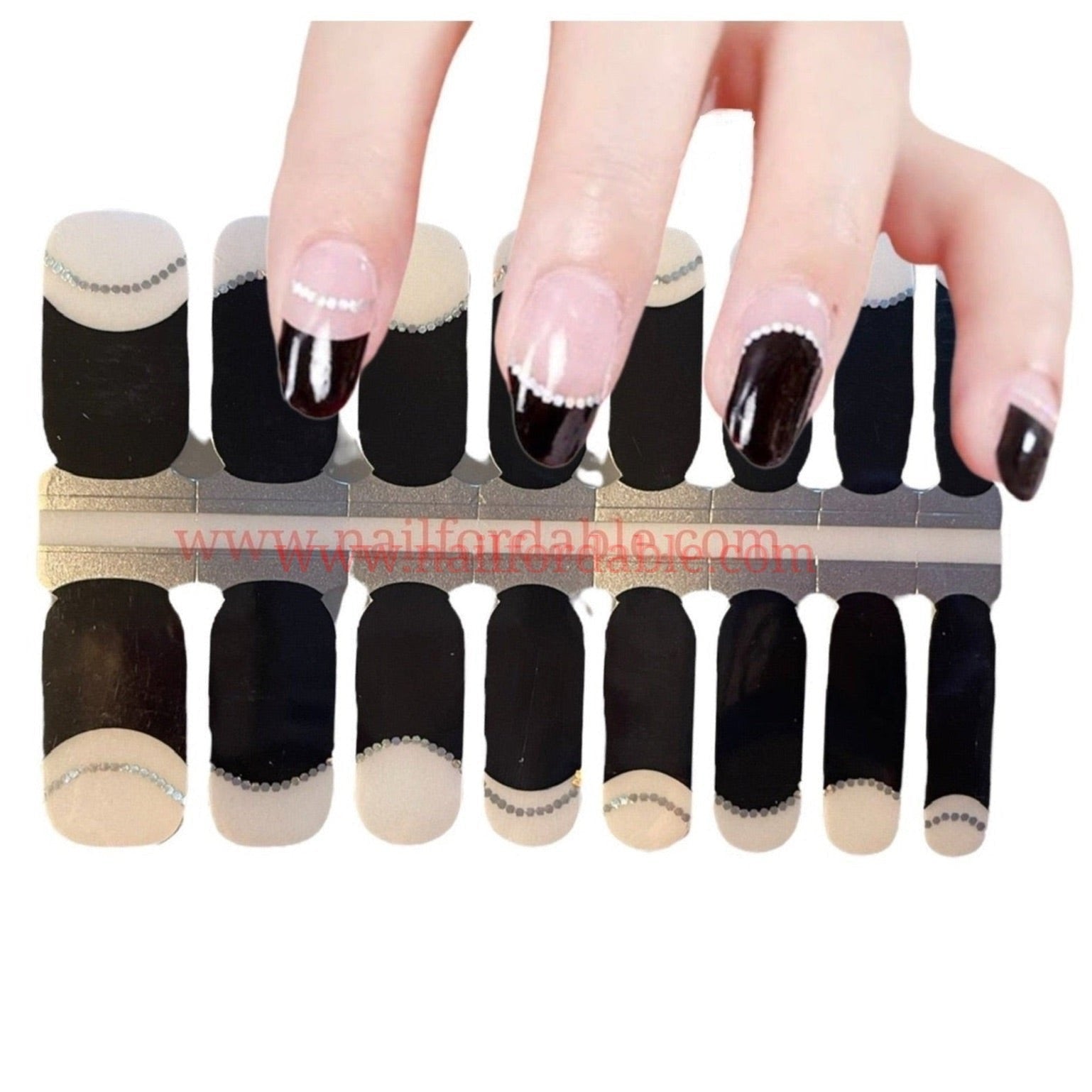 Elegant black french tips | Nail Wraps | Nail Stickers | Nail Strips | Gel Nails | Nail Polish Wraps - Nailfordable