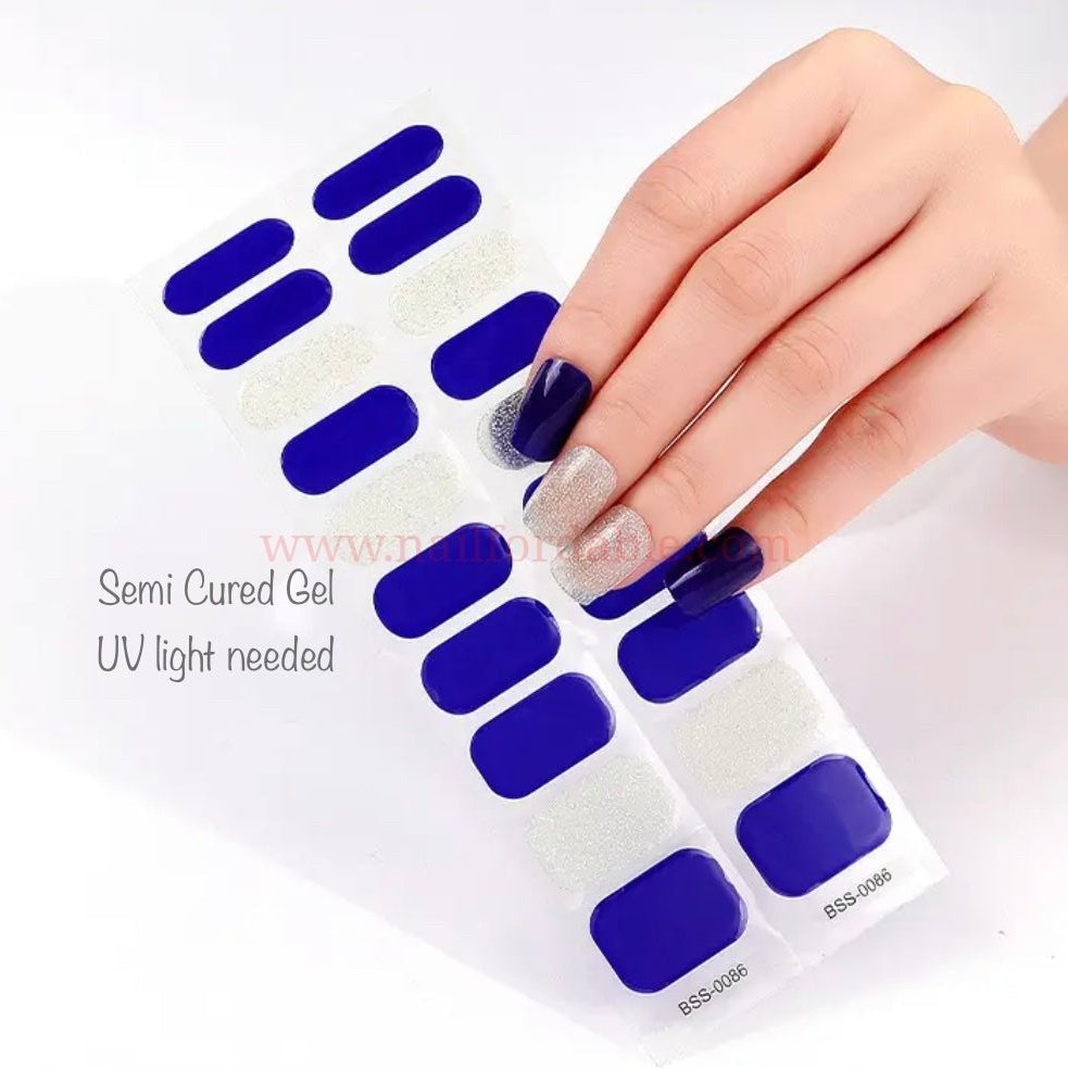 Dark Blue and Silver- Semi-Cured Gel Wraps UV | Nail Wraps | Nail Stickers | Nail Strips | Gel Nails | Nail Polish Wraps - Nailfordable