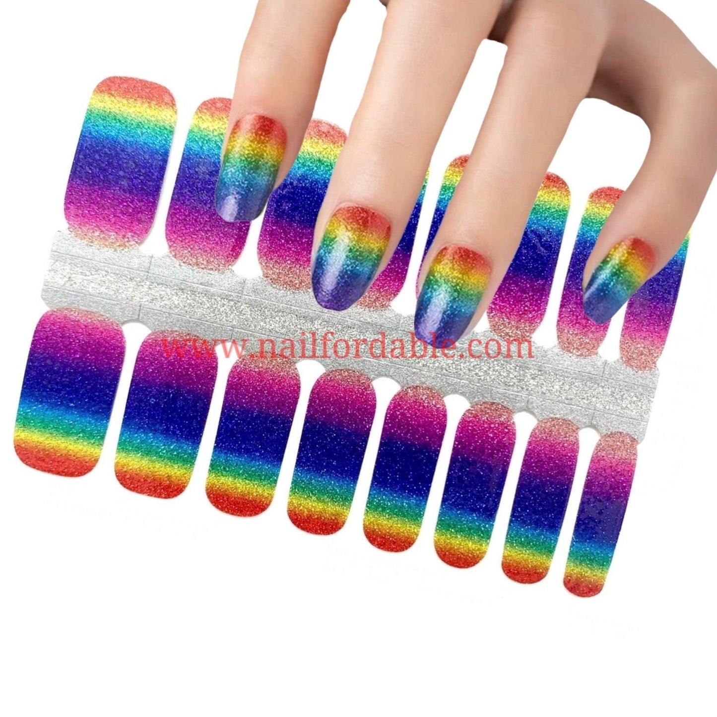 Rainbow Glitter | Nail Wraps | Nail Stickers | Nail Strips | Gel Nails | Nail Polish Wraps - Nailfordable