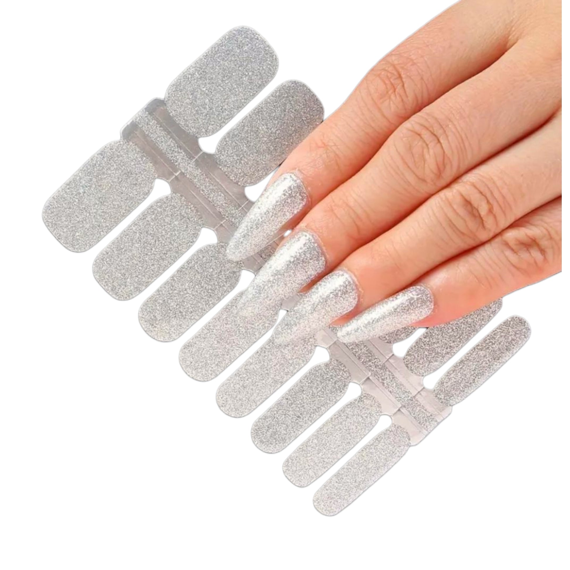 Silver Glitter | Nail Wraps | Nail Stickers | Nail Strips | Gel Nails | Nail Polish Wraps - Nailfordable