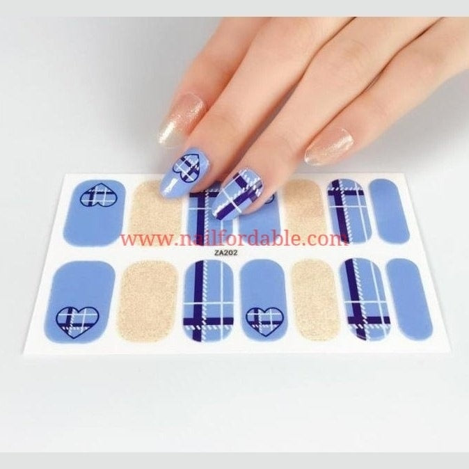 Blue Plaid Heart | Nail Wraps | Nail Stickers | Nail Strips | Gel Nails | Nail Polish Wraps - Nailfordable