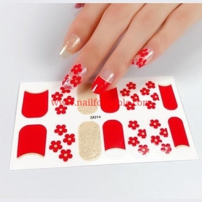 Red flowers overlay | Nail Wraps | Nail Stickers | Nail Strips | Gel Nails | Nail Polish Wraps - Nailfordable