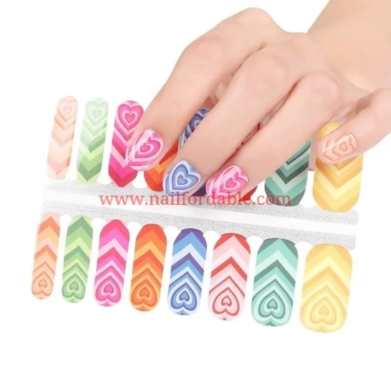 Groovy rainbow hearts | Nail Wraps | Nail Stickers | Nail Strips | Gel Nails | Nail Polish Wraps - Nailfordable