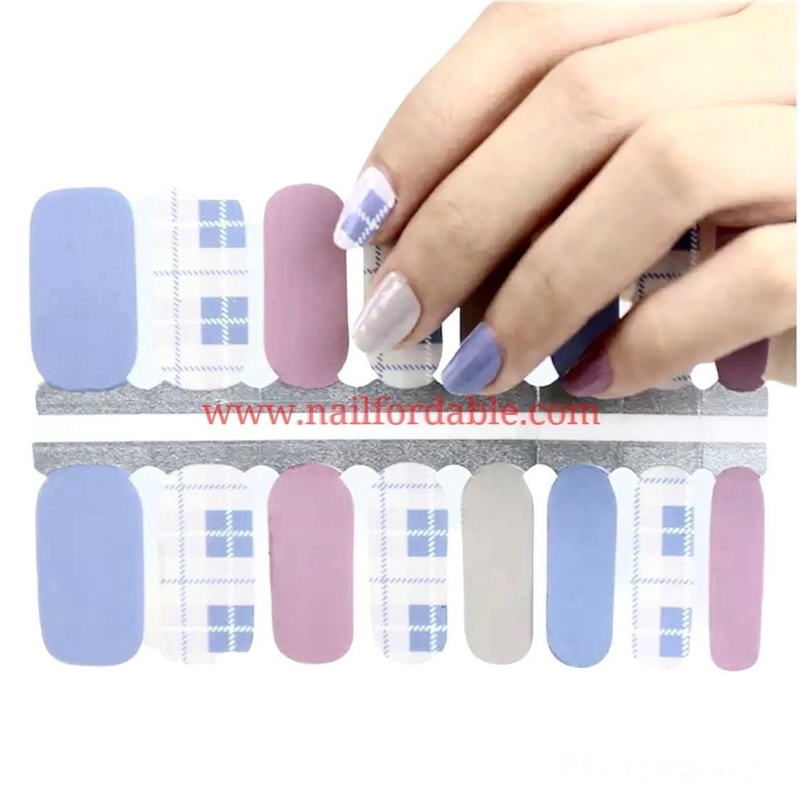 Plaid with solids Nail Wraps | Semi Cured Gel Wraps | Gel Nail Wraps |Nail Polish | Nail Stickers