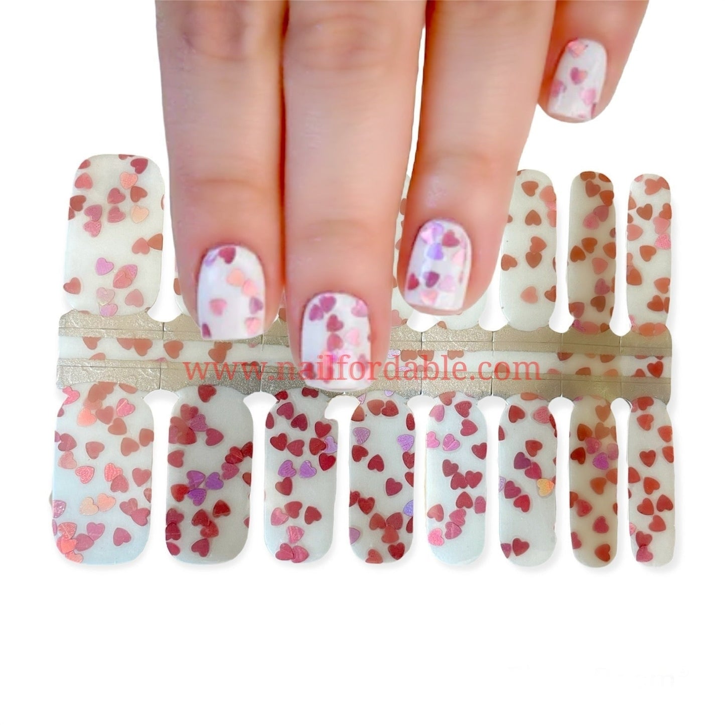 Sequin hearts | Nail Wraps | Nail Stickers | Nail Strips | Gel Nails | Nail Polish Wraps - Nailfordable