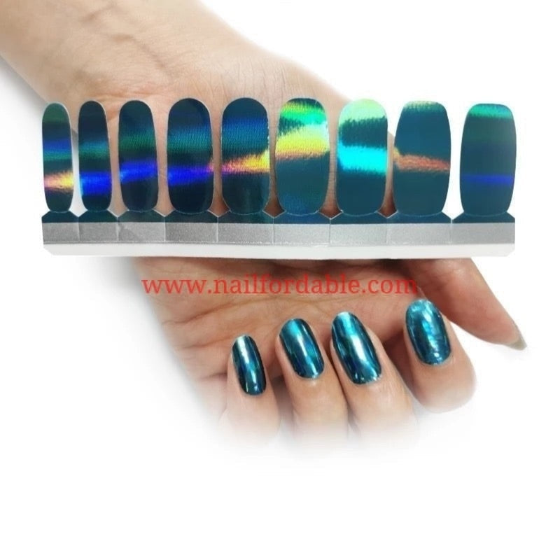 Blue Metal Chrome | Nail Wraps | Nail Stickers | Nail Strips | Gel Nails | Nail Polish Wraps - Nailfordable