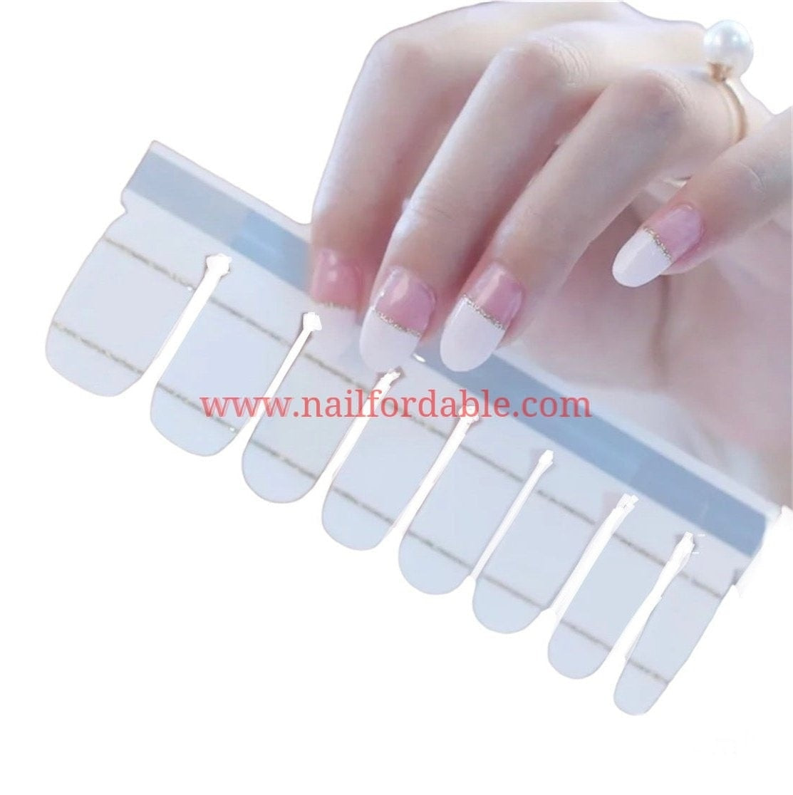 Gold stripe french tips | Nail Wraps | Nail Stickers | Nail Strips | Gel Nails | Nail Polish Wraps - Nailfordable