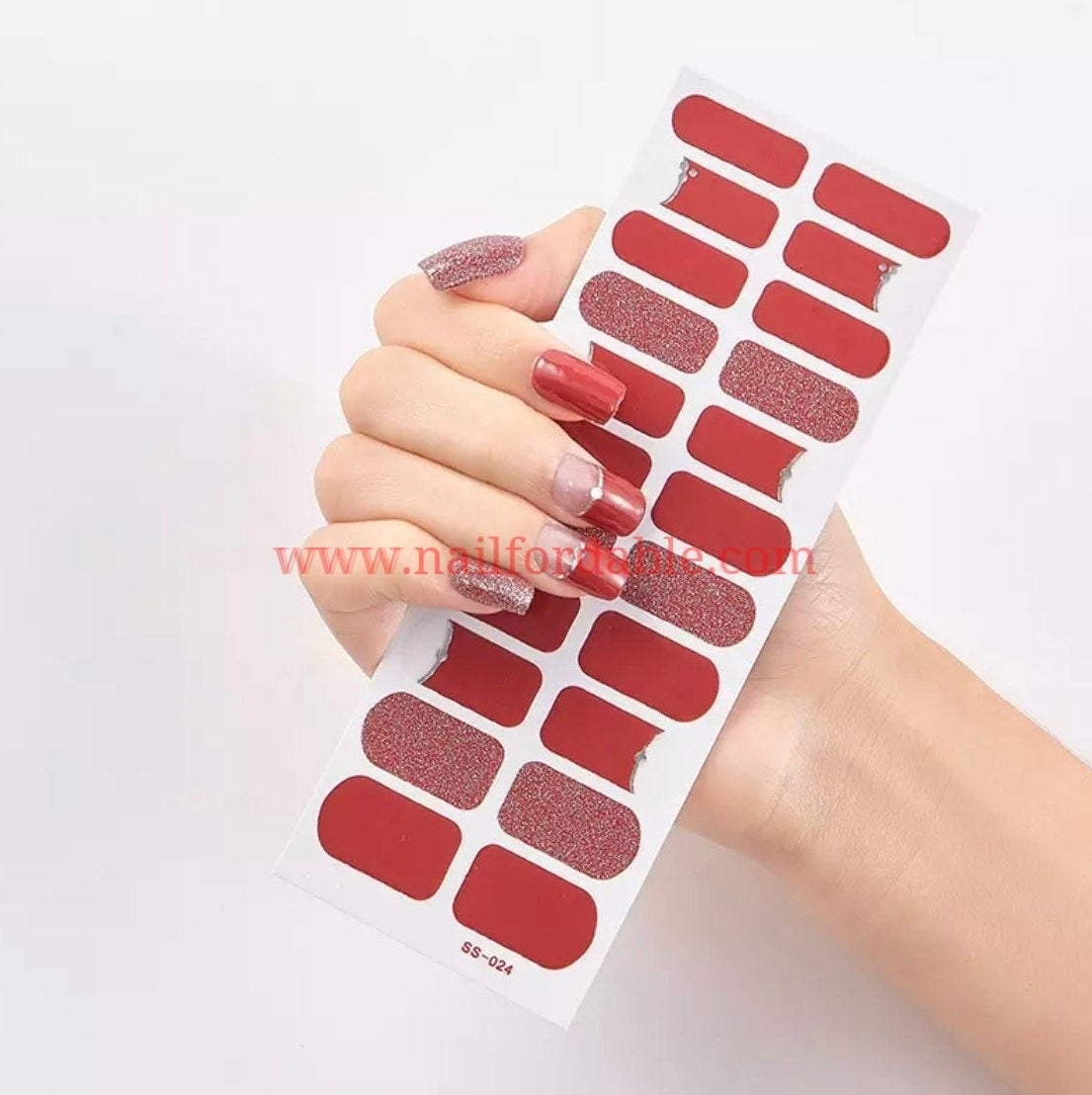 Red winter french tips | Nail Wraps | Nail Stickers | Nail Strips | Gel Nails | Nail Polish Wraps - Nailfordable