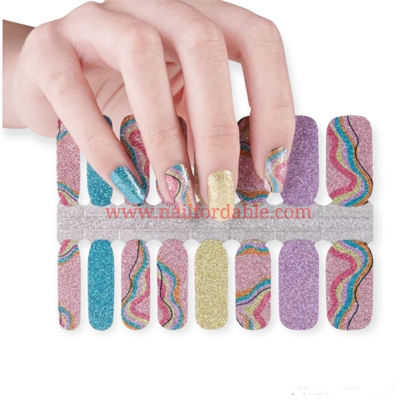 Swirling Rainbow | Nail Wraps | Nail Stickers | Nail Strips | Gel Nails | Nail Polish Wraps - Nailfordable