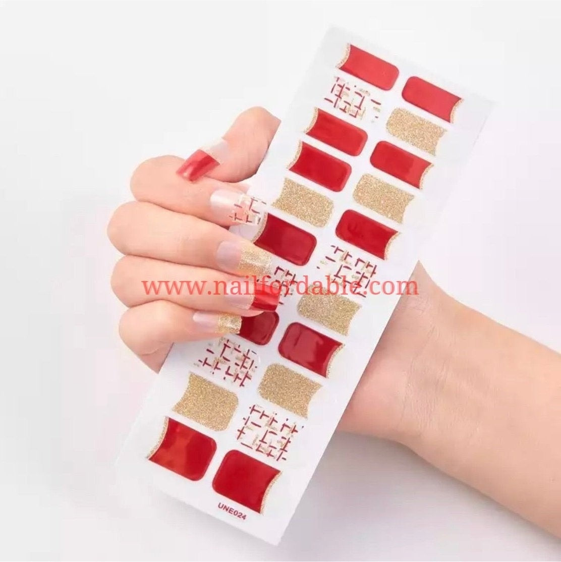 Red and gold french tips | Nail Wraps | Nail Stickers | Nail Strips | Gel Nails | Nail Polish Wraps - Nailfordable