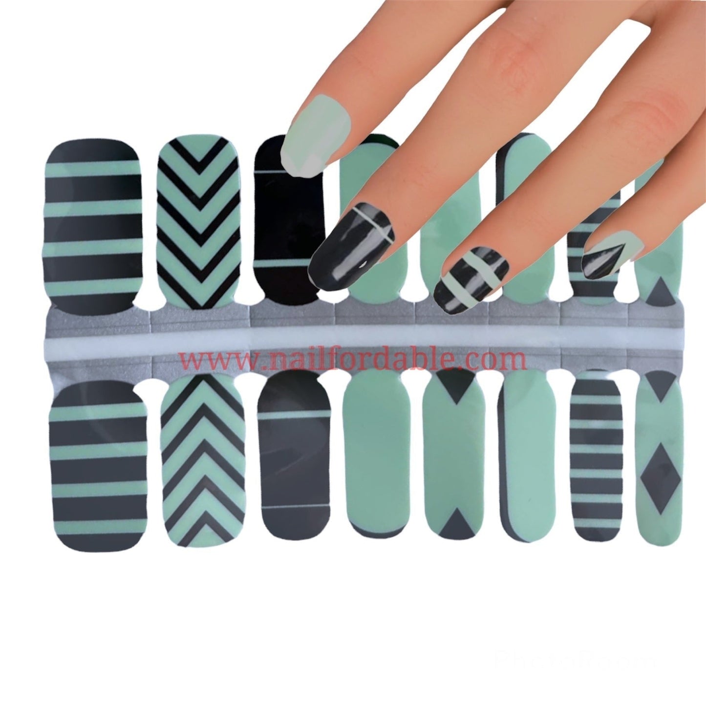 Geos on green | Nail Wraps | Nail Stickers | Nail Strips | Gel Nails | Nail Polish Wraps - Nailfordable