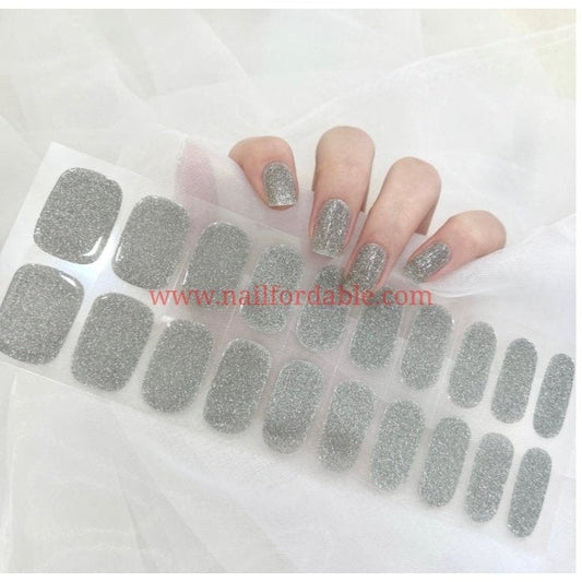 Gray glitter - Cured Gel Wraps Air Dry/Non UV Nail Wraps | Semi Cured Gel Wraps | Gel Nail Wraps |Nail Polish | Nail Stickers