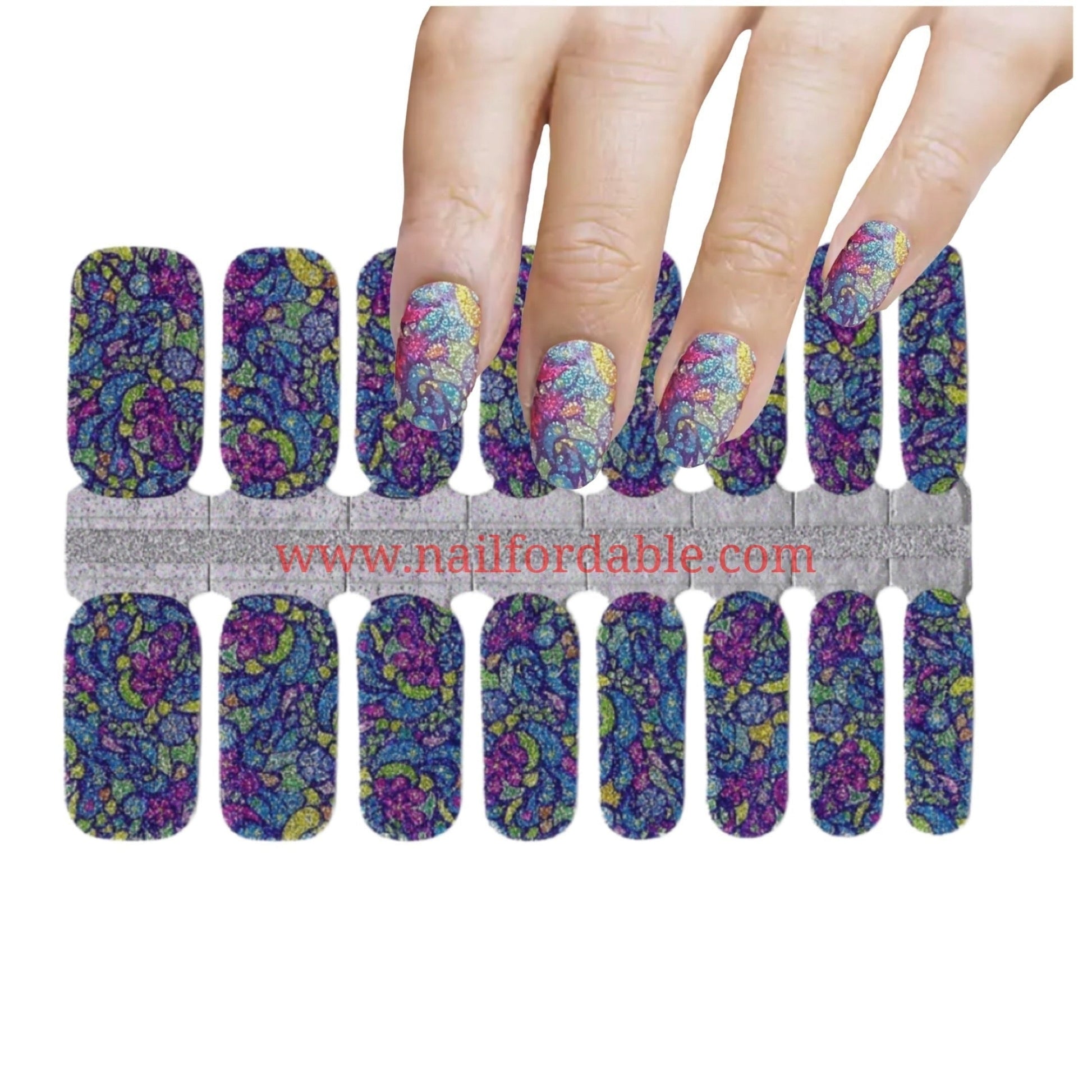 Floral Vitrals Glitter | Nail Wraps | Nail Stickers | Nail Strips | Gel Nails | Nail Polish Wraps - Nailfordable