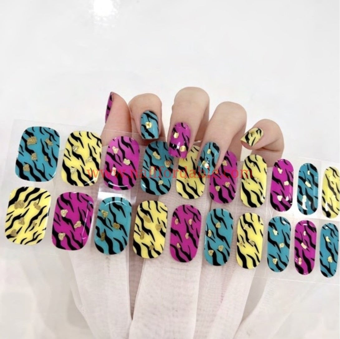 Tiger multicolor - Cured Gel Wraps Air Dry/Non UV | Nail Wraps | Nail Stickers | Nail Strips | Gel Nails | Nail Polish Wraps - Nailfordable