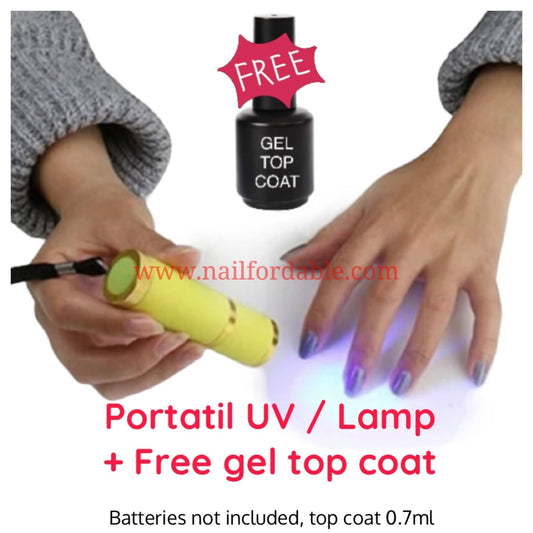 Portable UV Lamp + Free Gel Top Coat Nail Wraps | Semi Cured Gel Wraps | Gel Nail Wraps |Nail Polish | Nail Stickers