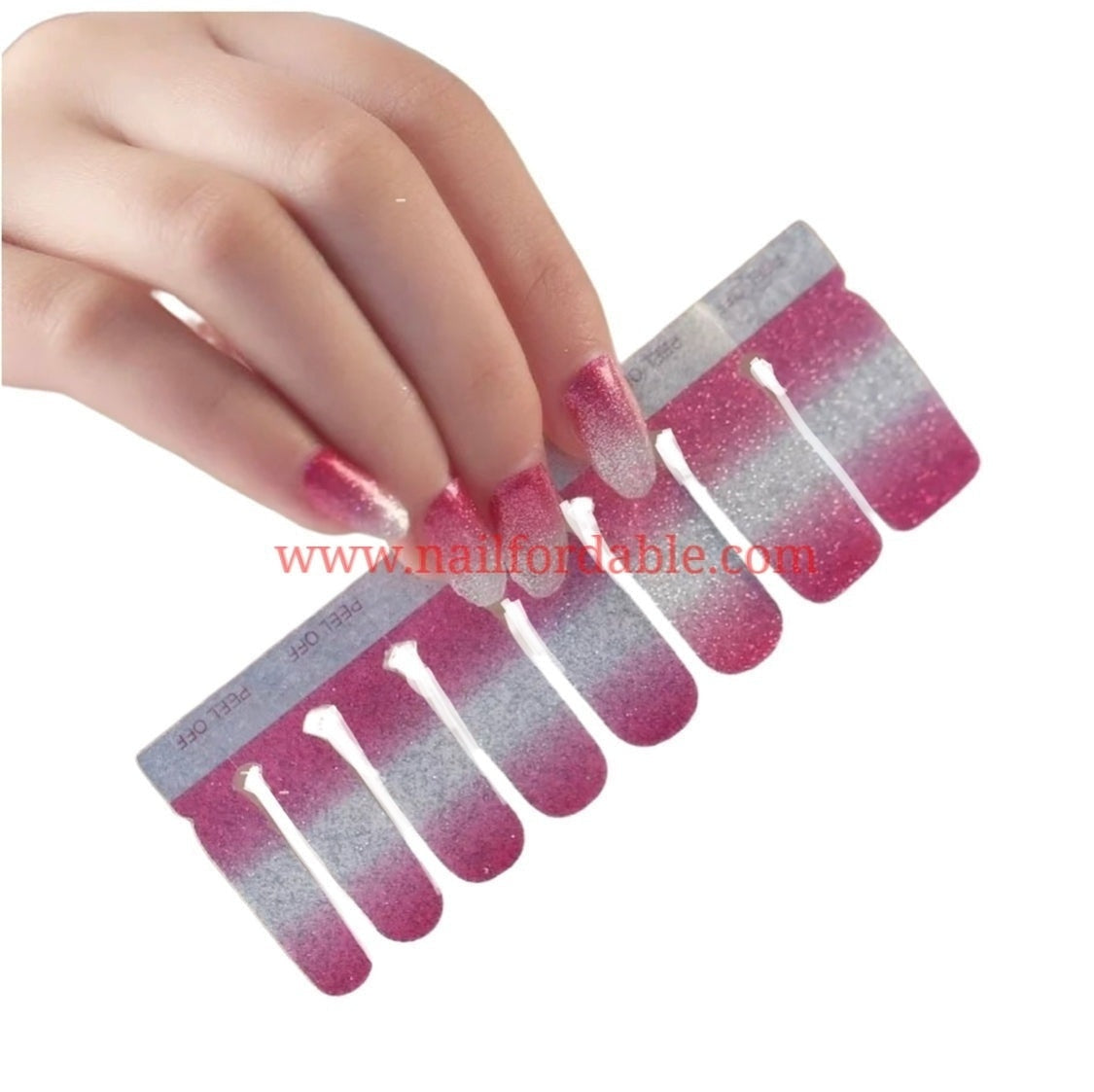 Pink and Silver gradient | Nail Wraps | Nail Stickers | Nail Strips | Gel Nails | Nail Polish Wraps - Nailfordable