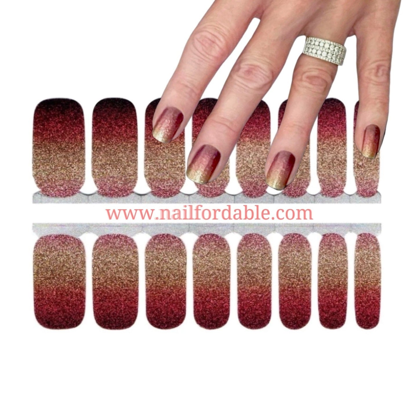 Gold to Burgundy gradient | Nail Wraps | Nail Stickers | Nail Strips | Gel Nails | Nail Polish Wraps - Nailfordable