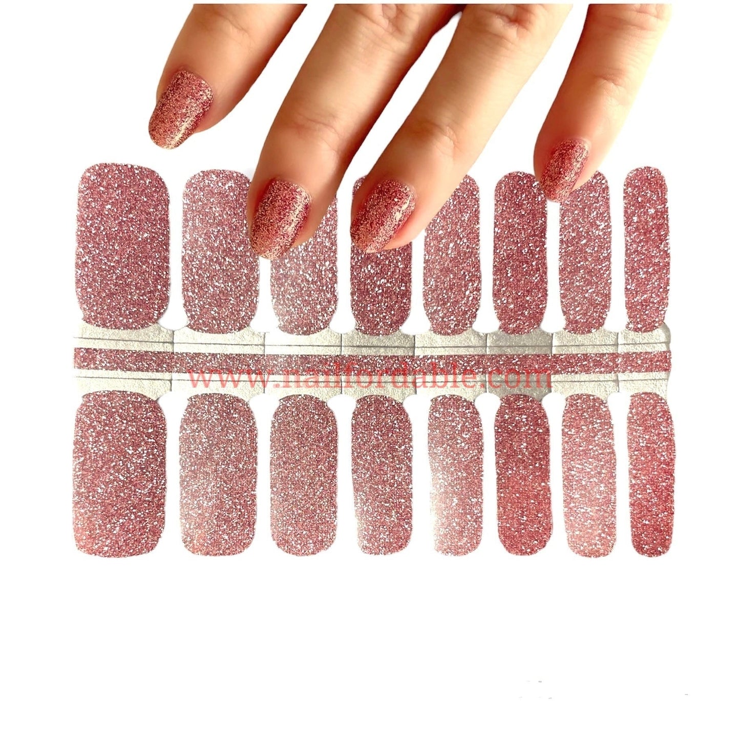 Rose Gold Glitter | Nail Wraps | Nail Stickers | Nail Strips | Gel Nails | Nail Polish Wraps - Nailfordable