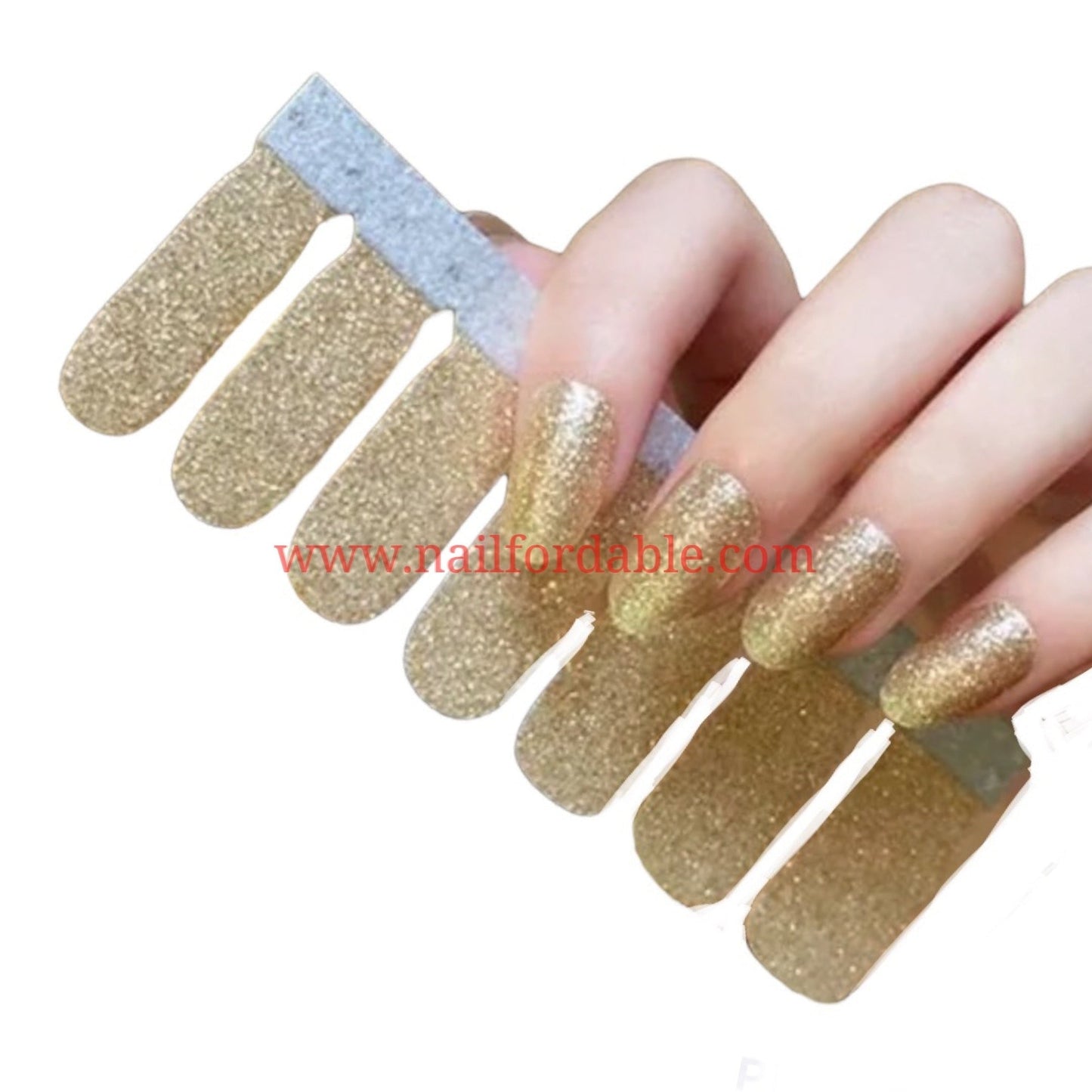 Glitter - Gold | Nail Wraps | Nail Stickers | Nail Strips | Gel Nails | Nail Polish Wraps - Nailfordable