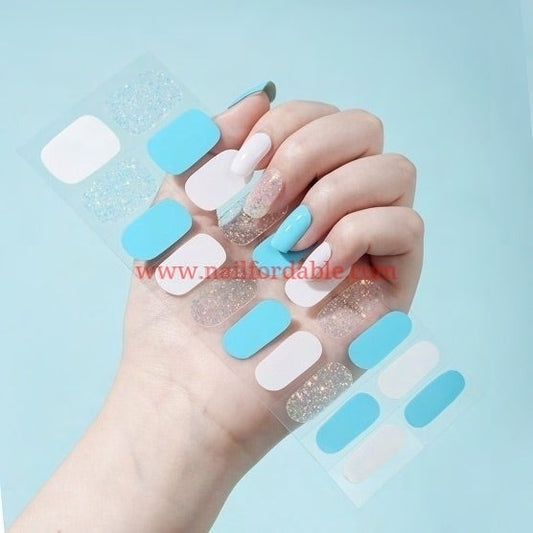 Whites and Blues - Cured Gel Wraps Air Dry/Non UV Nail Wraps | Semi Cured Gel Wraps | Gel Nail Wraps |Nail Polish | Nail Stickers