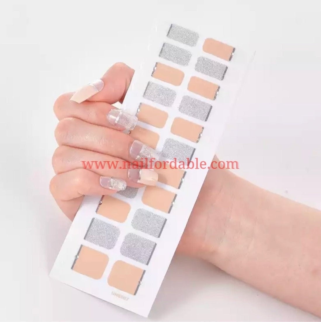 Peach and silver | Nail Wraps | Nail Stickers | Nail Strips | Gel Nails | Nail Polish Wraps - Nailfordable