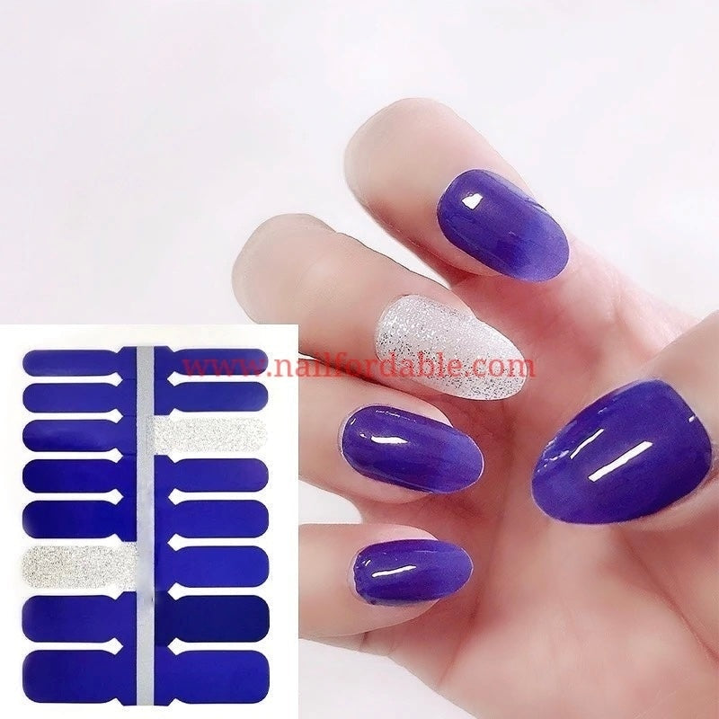 Blue and white glitter Crystal Wraps | Nail Wraps | Nail Stickers | Nail Strips | Gel Nails | Nail Polish Wraps - Nailfordable