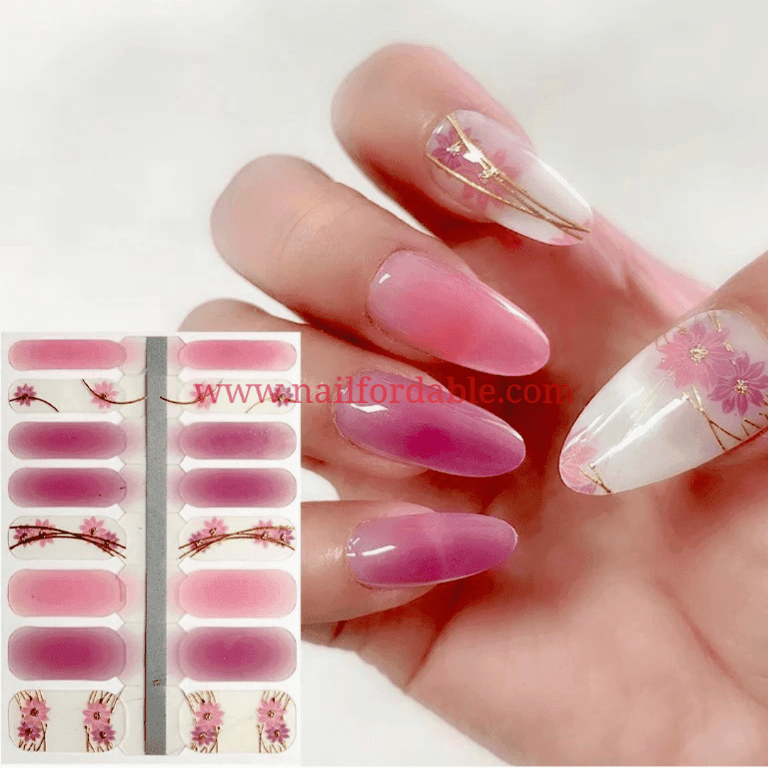 Pink petunias Crystal Wraps | Nail Wraps | Nail Stickers | Nail Strips | Gel Nails | Nail Polish Wraps - Nailfordable