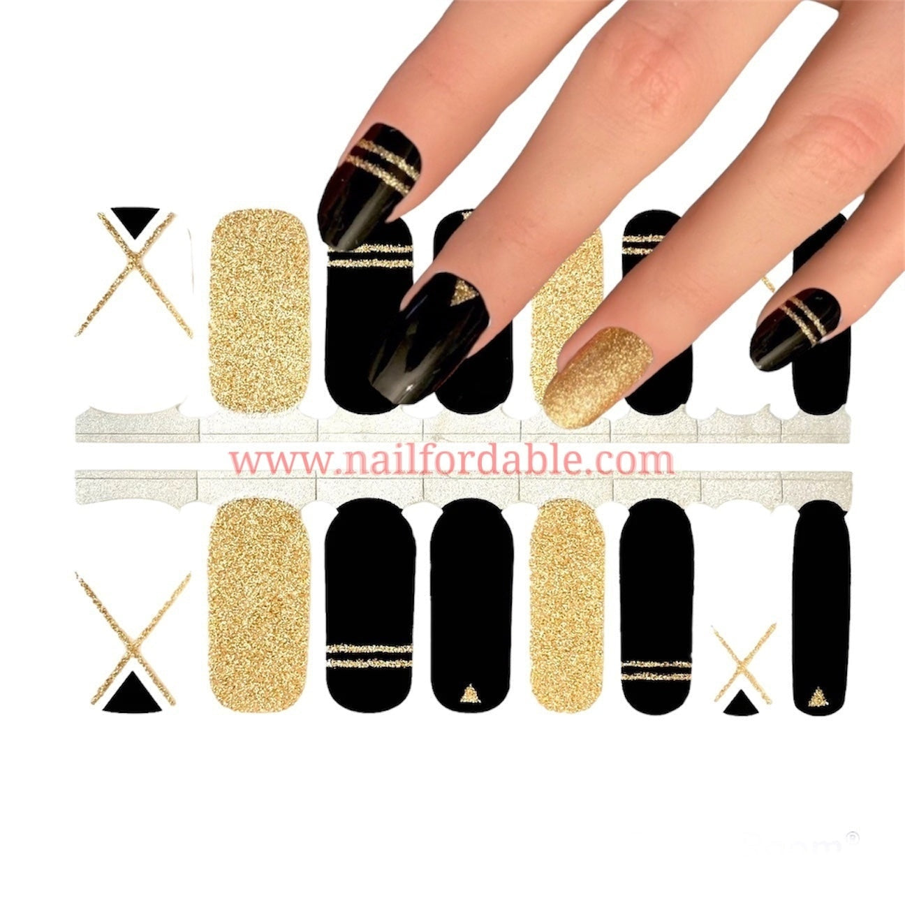 Black geometric partial overlay | Nail Wraps | Nail Stickers | Nail Strips | Gel Nails | Nail Polish Wraps - Nailfordable